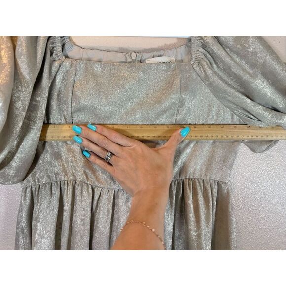 Celadon Modest Babydoll Style Puff Sleeve Champagne Flowy Dress Women's Small - Picture 11 of 12